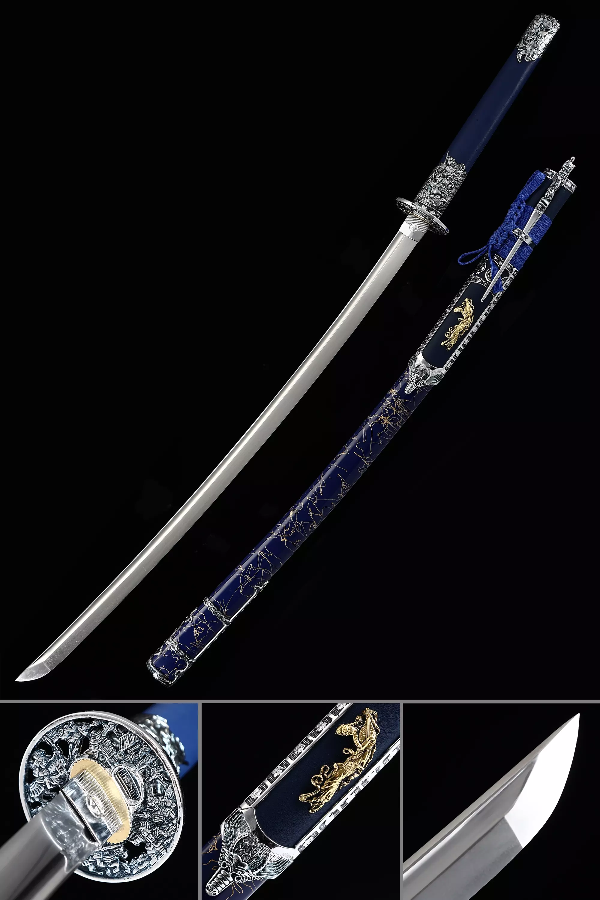Handmade Blue Japanese Katana Samurai Sword - Image 1