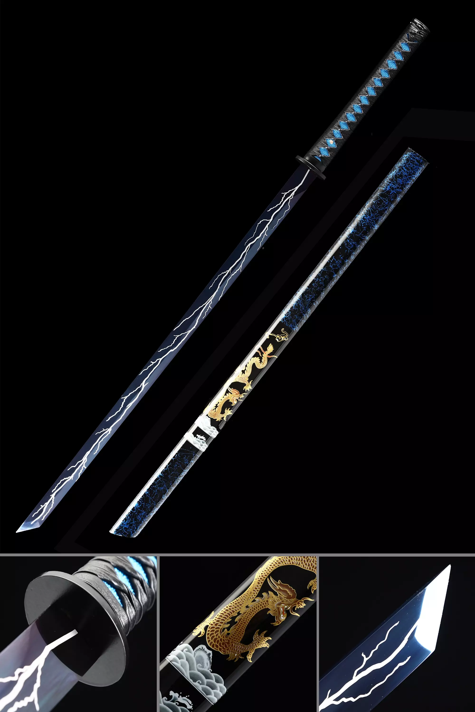 Handmade Chokuto Ninjato Straight Sword High Manganese Steel With Blue Lightning Blade - Image 1
