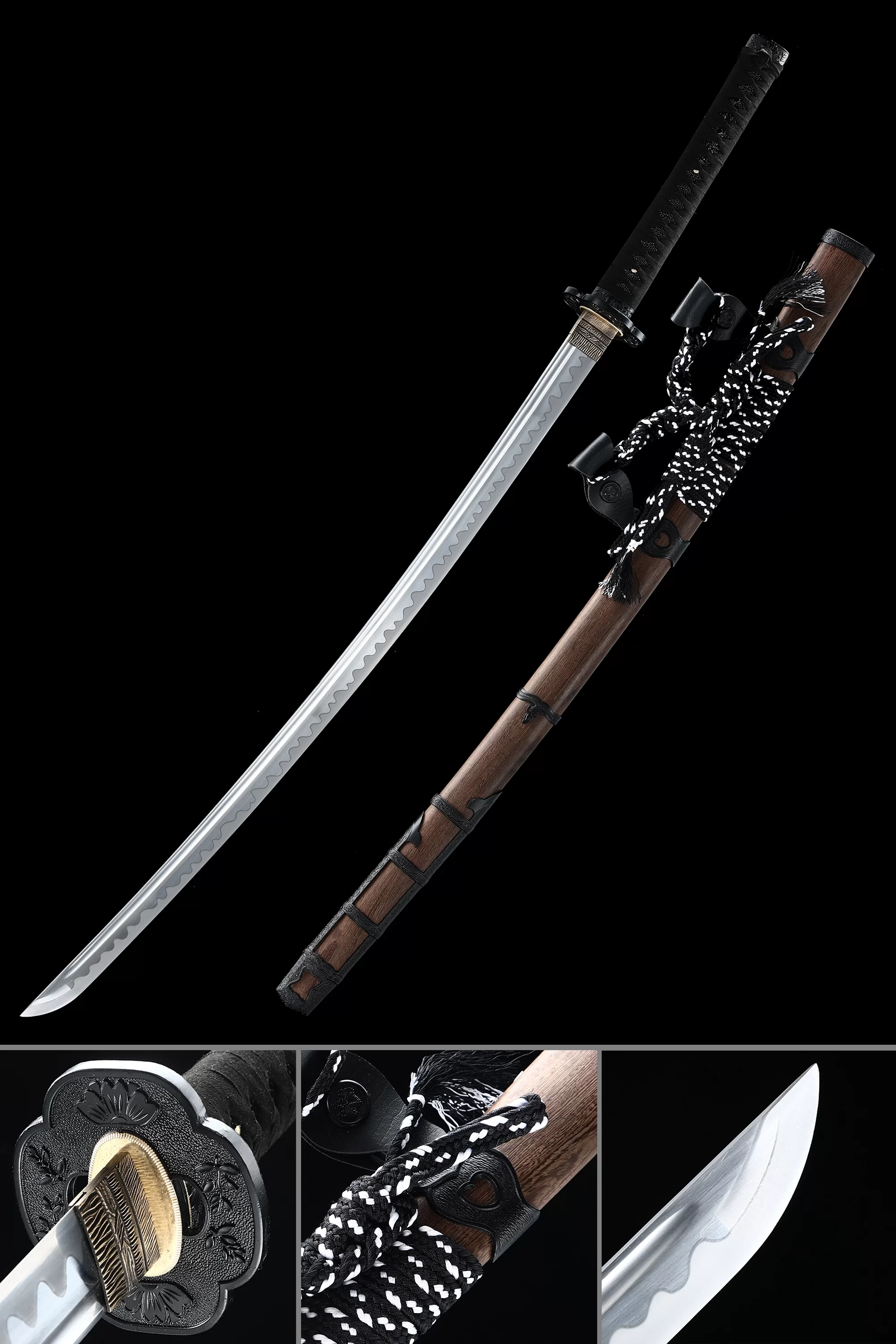 Handmade Full-tang Manganese Steel Tachi Sword With Brown Wengewood Saya - Image 1
