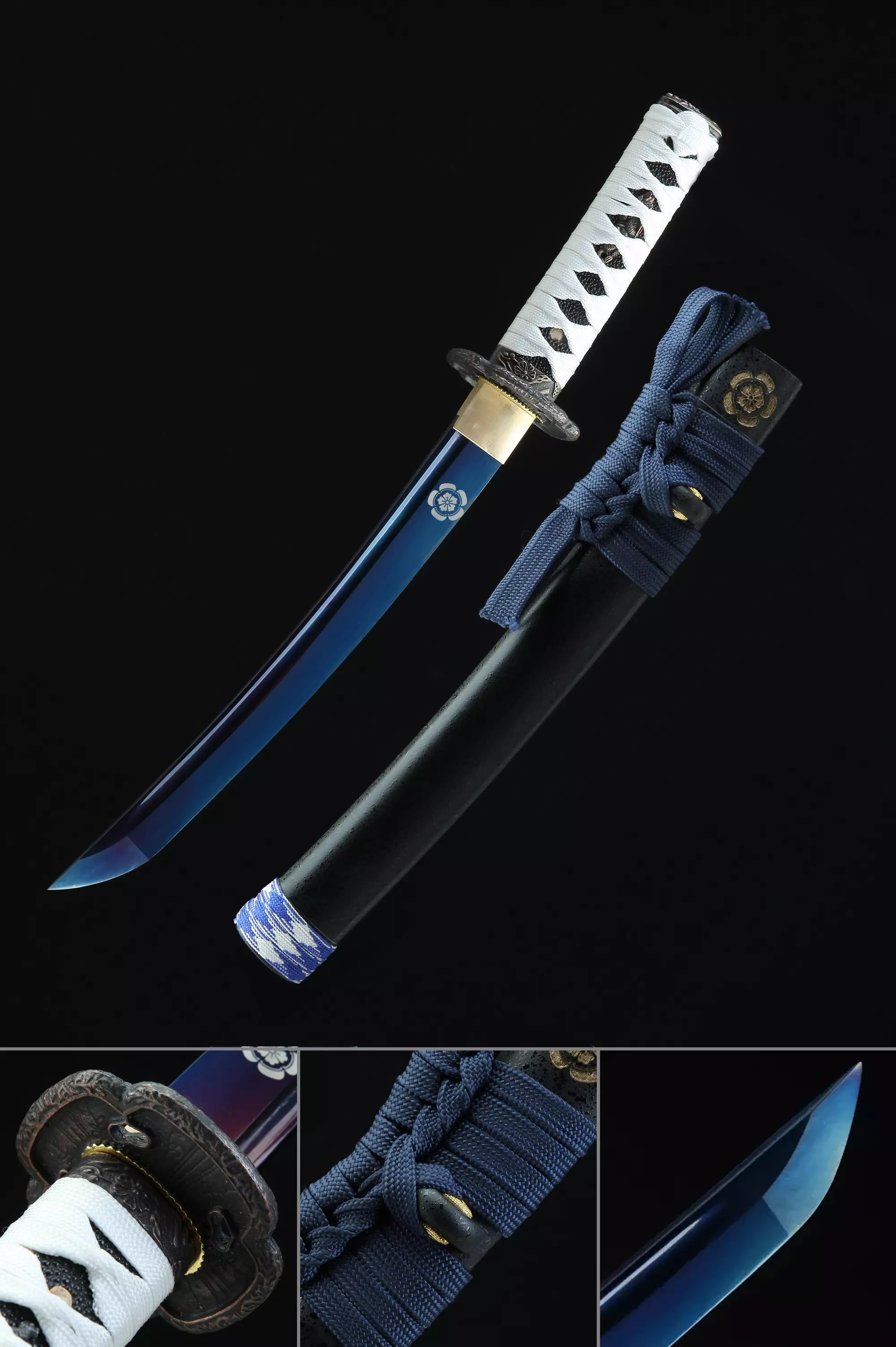 Handmade Japanese Ghost Of Tsushima Short Sword With Blue Blade - Image 1