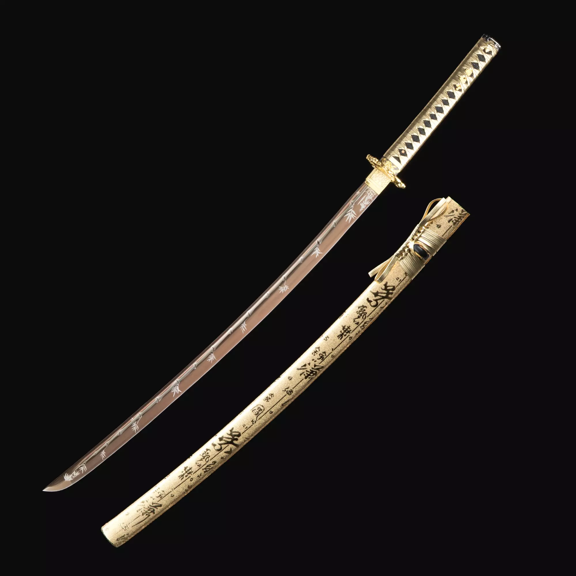 Handmade Japanese Katana Sword 1045 Carbon Steel With Golden Blade And Scabbard - Image 1