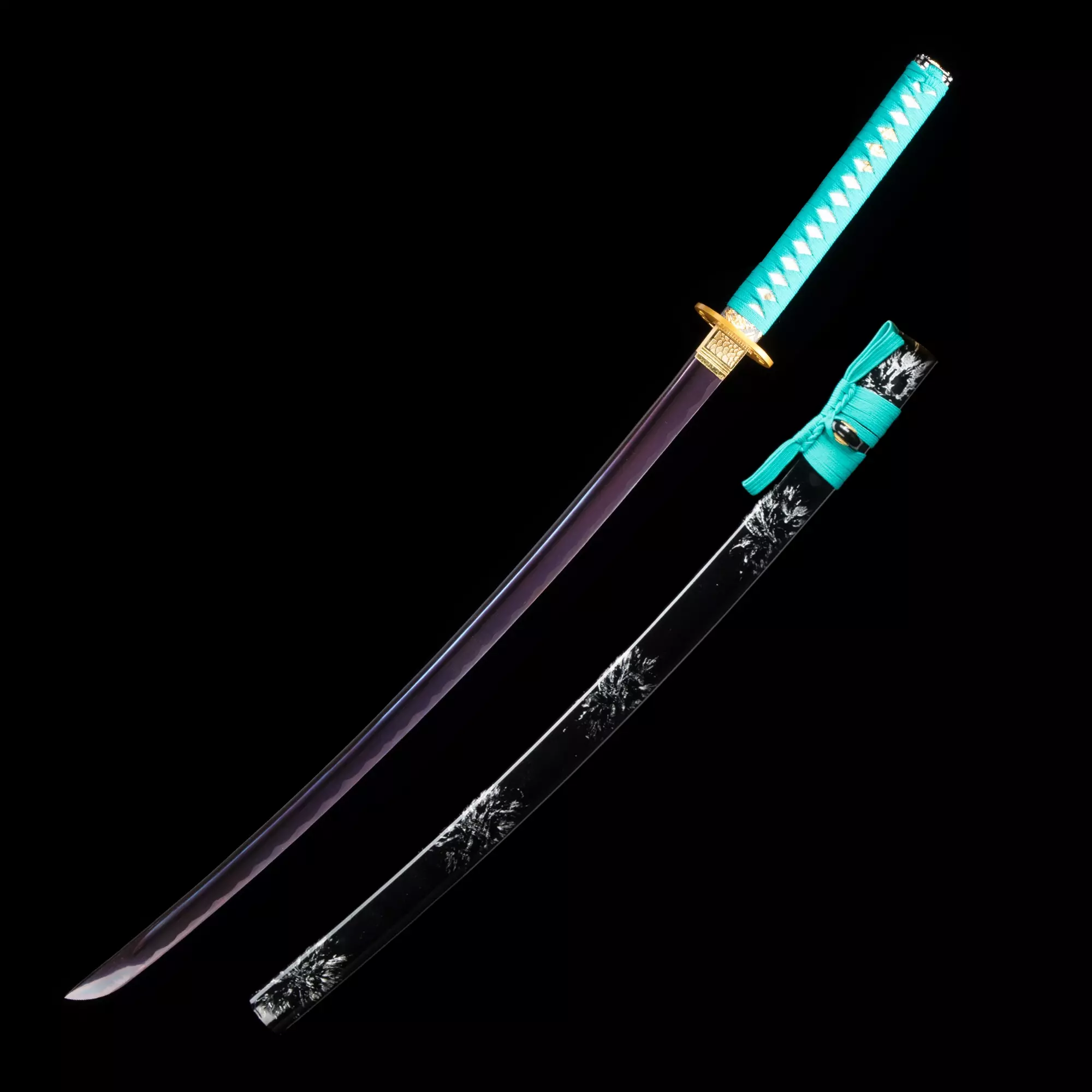 Handmade Japanese Katana Sword 1045 Carbon Steel With Purple Printed Blade - Image 1