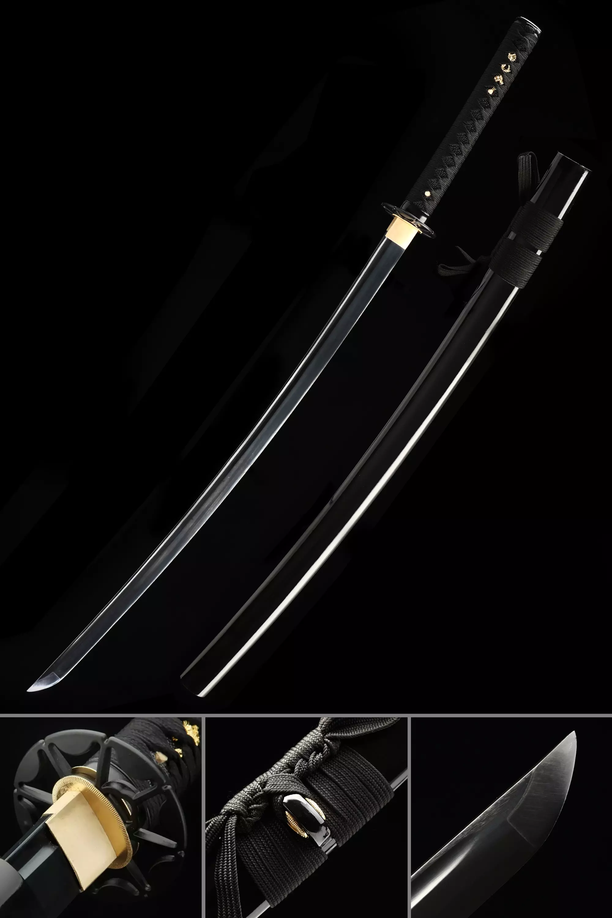 Handmade Japanese Katana Sword 1060 Carbon Steel With Black Scabbard - Image 1