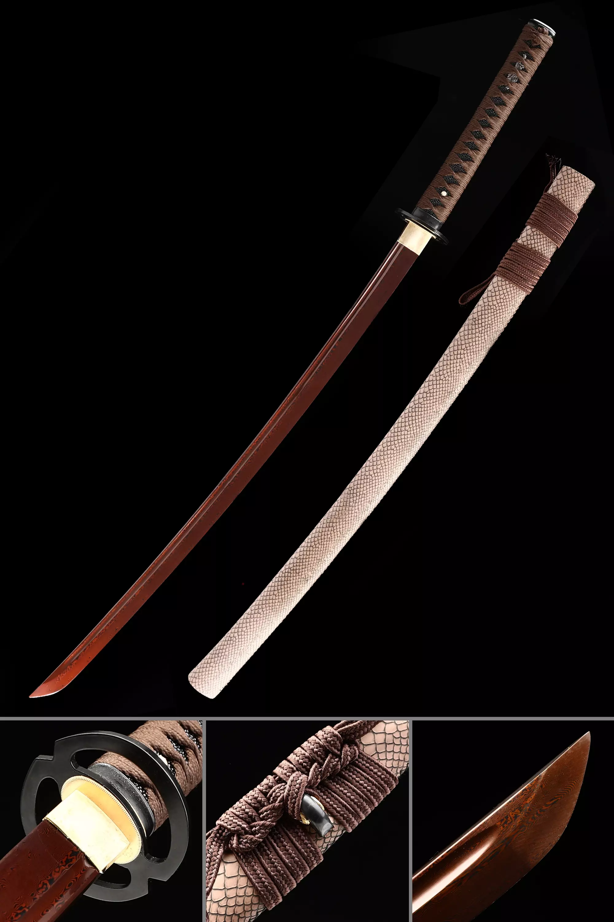 Handmade Japanese Katana Sword Damascus Steel With Red Blade - Image 1