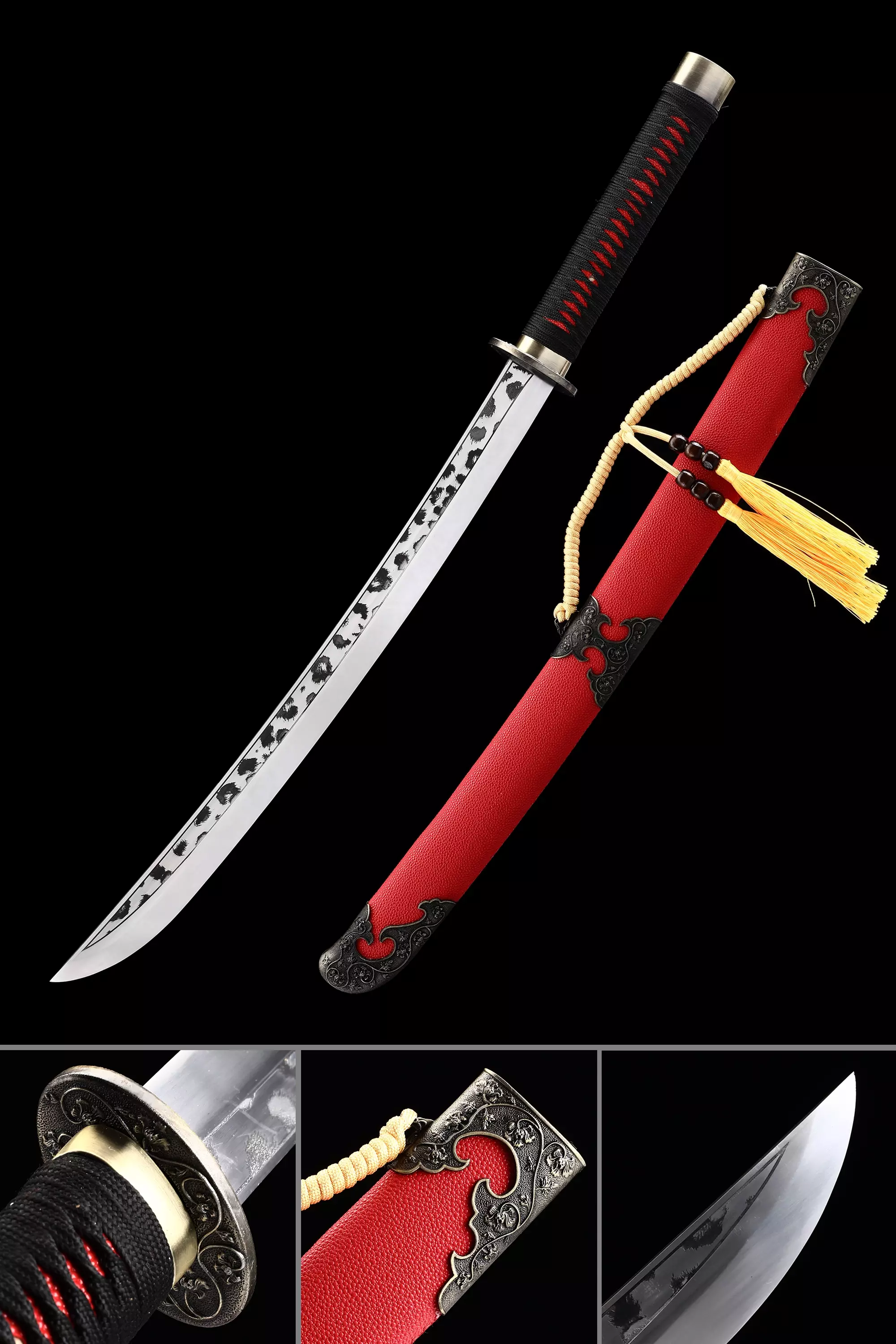 Handmade Japanese Naginata Sword High Manganese Steel With Red Scabbard - Image 1