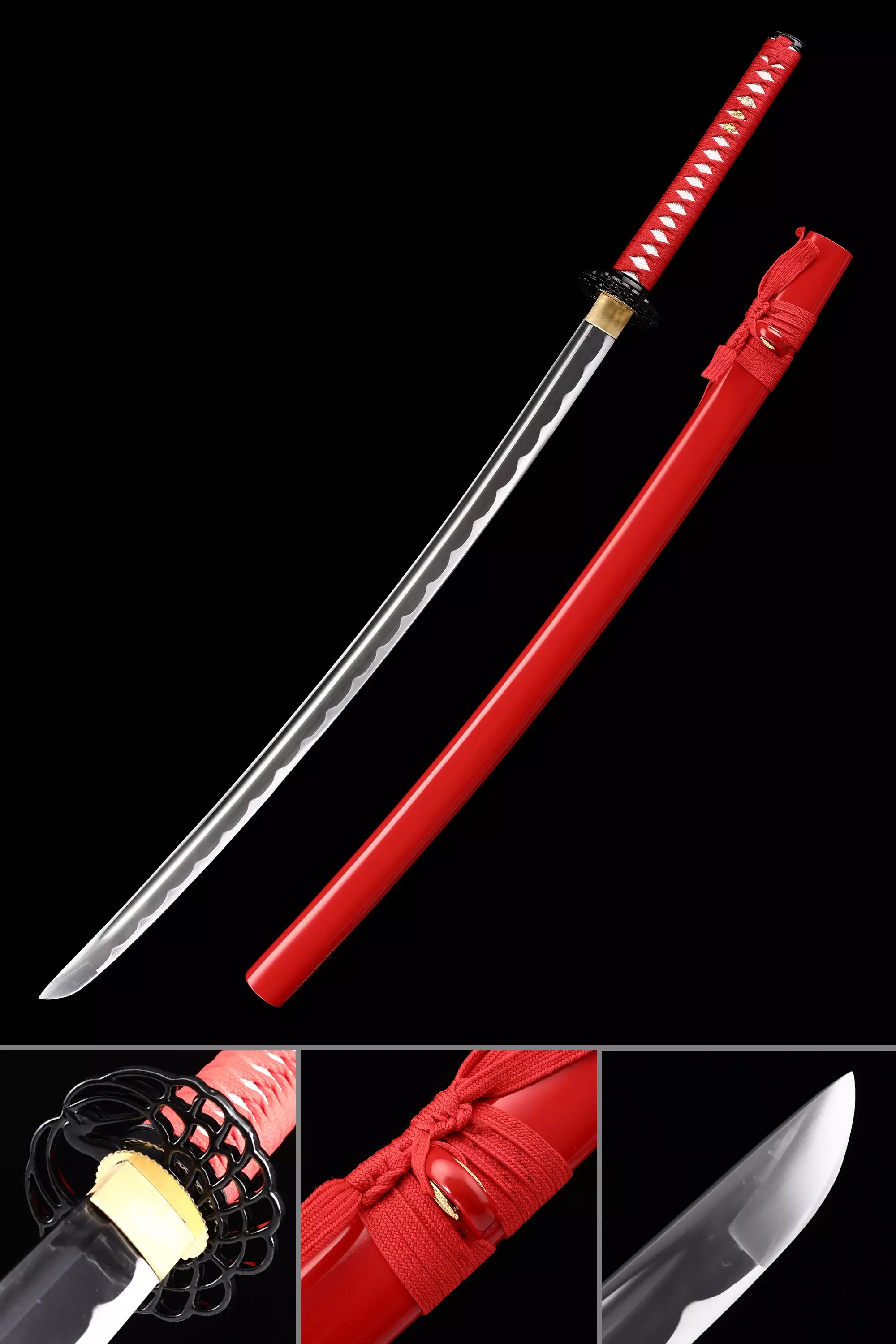 Handmade Real Japanese Katana Sword With Red Scabbard - Image 1