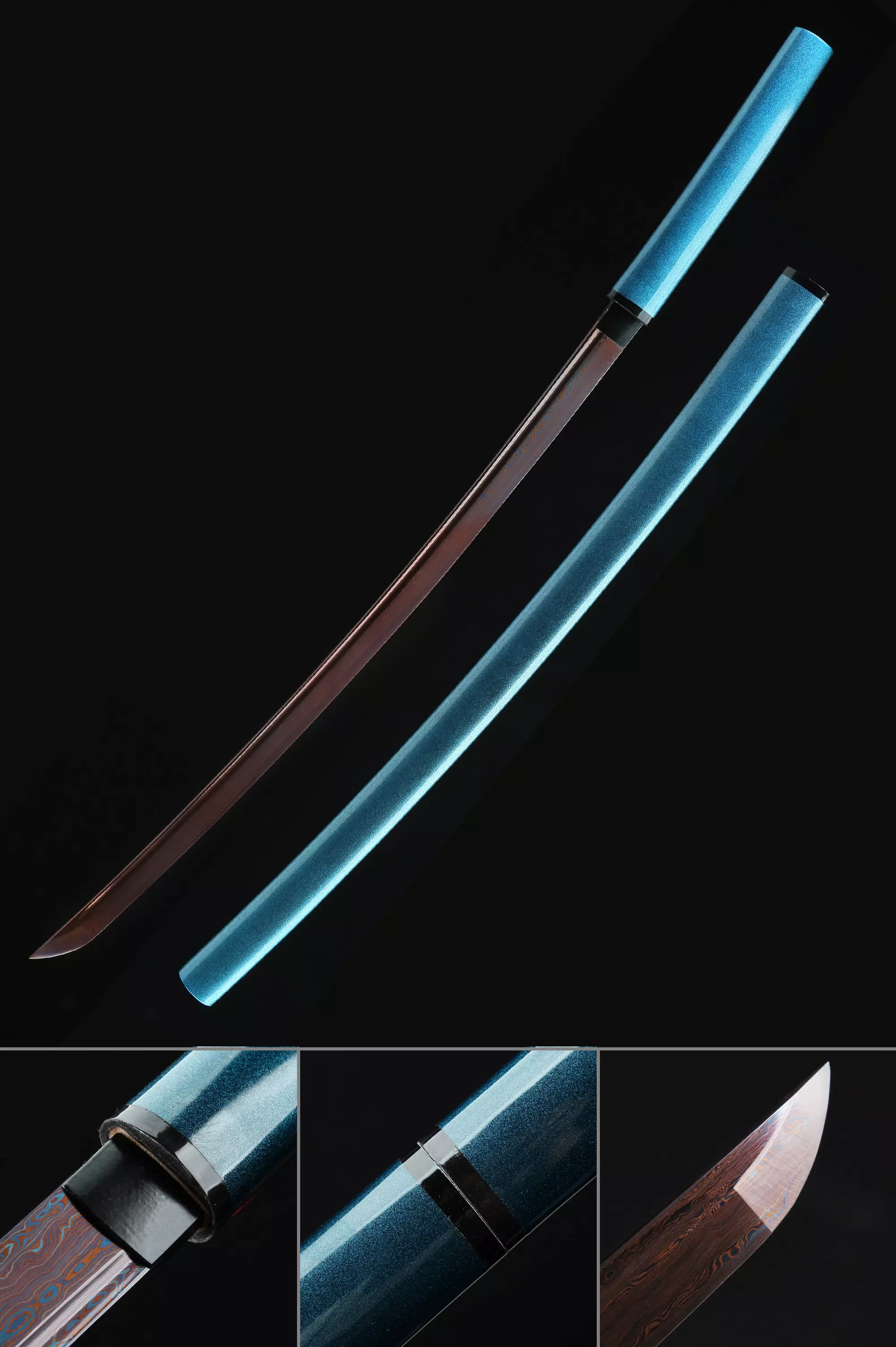 Handmade Shirasaya Katana Damascus Steel With Red Blade Without Tsuba - Image 1