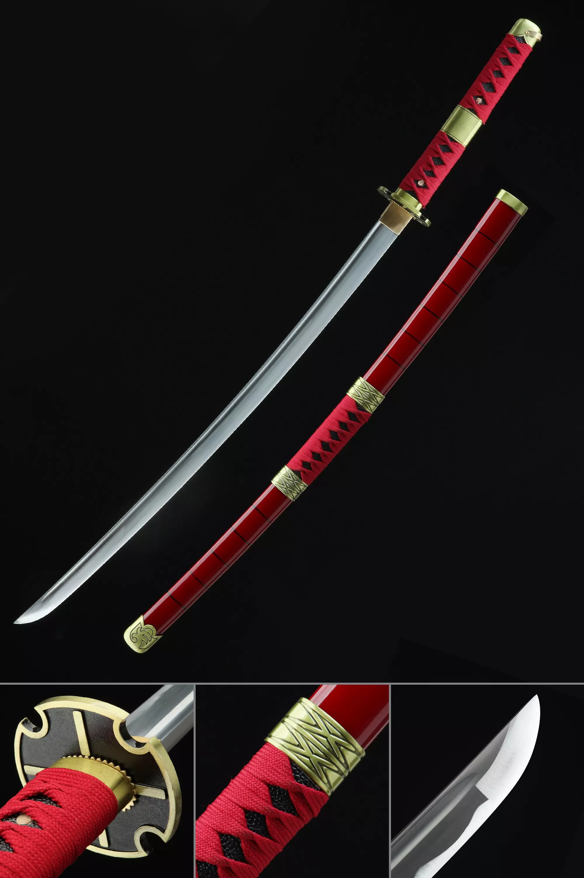 One Piece Roronoa Zoro Sandai Kitetsu Katana Samurai Sword Replica With Red Scabbard